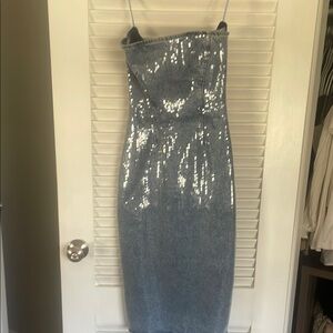 GRLFRND Silver Sequin Sheath Dress